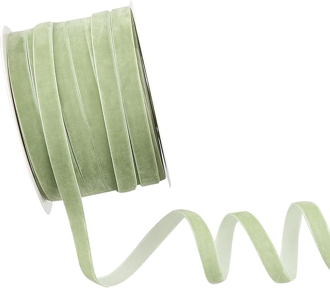 Sage Green Velvet Ribbon – 10mm Width, Sold by the Yard