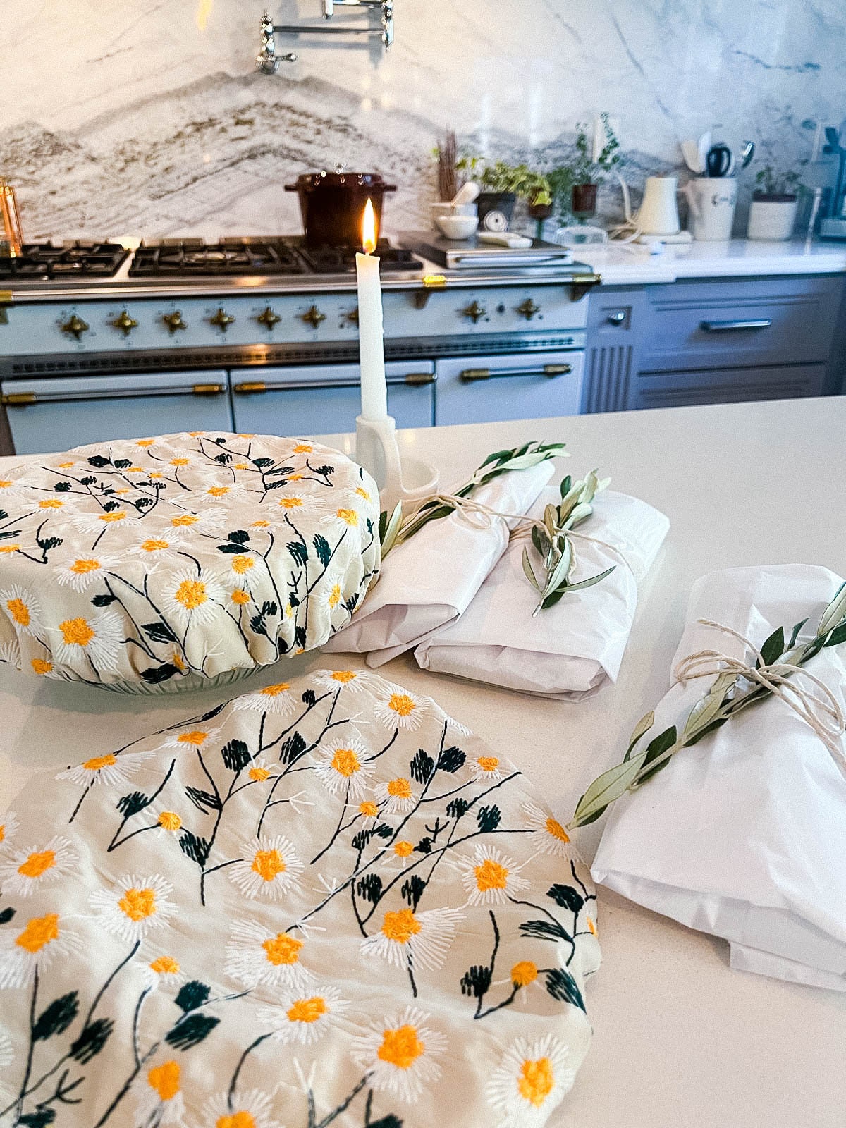 Reusable Bowl Covers Bread Proofing Cover Bread Baking Supplies, Washable Zero Waste Swap, Embroidered fabric. Double Layered Food Safe.