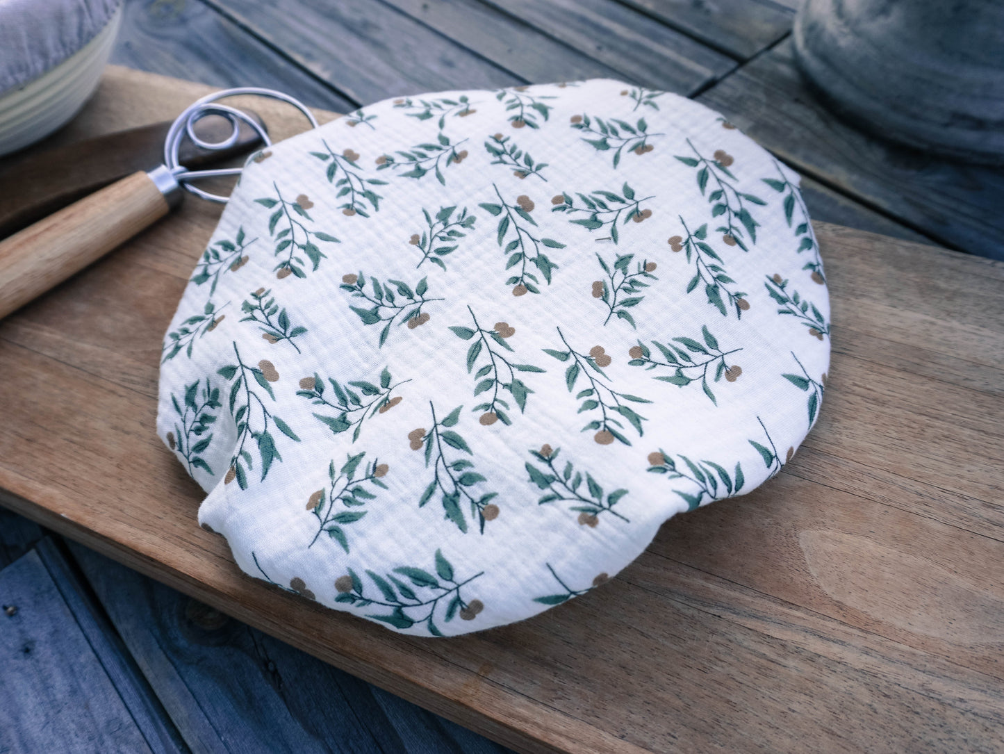 Double-Layered Olive Branch Bread Proofing Cover | Reusable Cotton Bowl Cover for Sourdough | Eco-Friendly, Breathable & Handmade