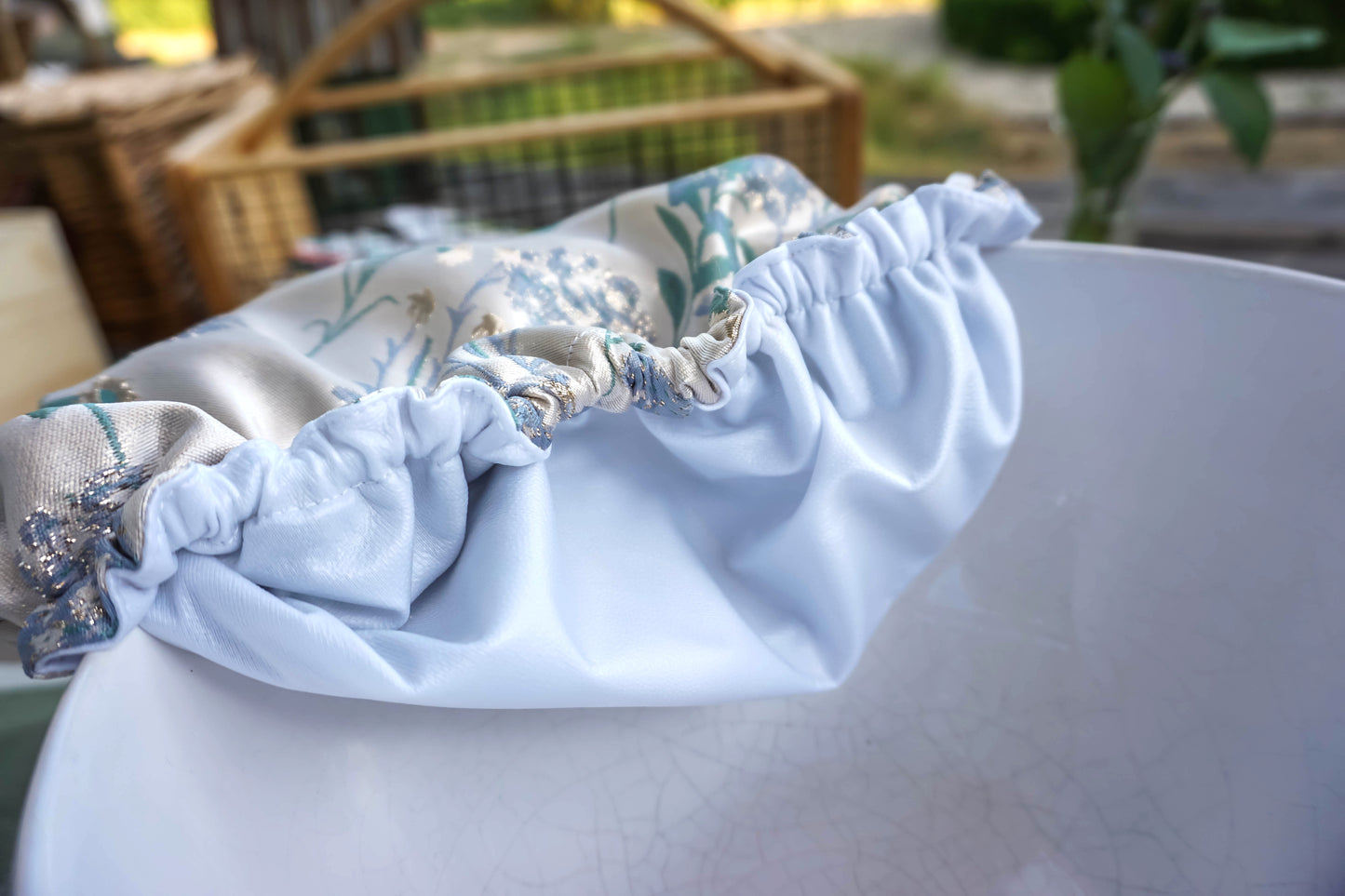 Sage Blue Hydrangea Bread Proofing Cover | English Garden Collection | Handmade Reusable Bowl Cover