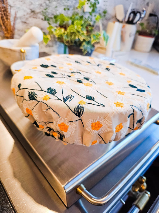 Reusable Bowl Covers Bread Proofing Cover Bread Baking Supplies, Washable Zero Waste Swap, Embroidered fabric. Double Layered Food Safe.
