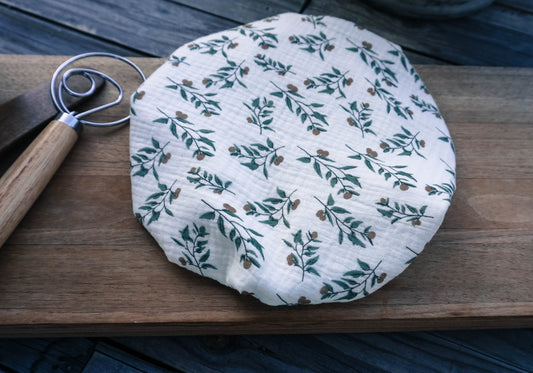 Double-Layered Olive Branch Bread Proofing Cover | Reusable Cotton Bowl Cover for Sourdough | Eco-Friendly, Breathable & Handmade